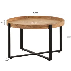 FineBuy Couchtisch Akazie Massivholz rund 60cm Wohnzimmertisch Kreuzgestell