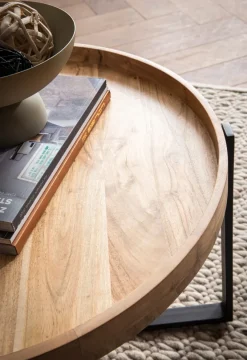 FineBuy Couchtisch Akazie Massivholz rund 60cm Wohnzimmertisch Kreuzgestell