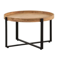 FineBuy Couchtisch Akazie Massivholz rund 60cm Wohnzimmertisch Kreuzgestell