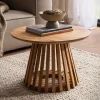 FineBuy Couchtisch Akazie Massivholz rund 60 cm Wohnzimmertisch Lamellenfuß