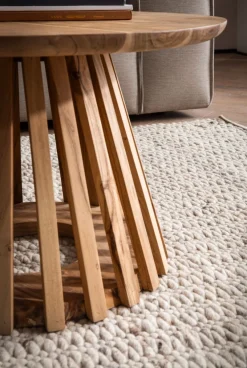 FineBuy Couchtisch Akazie Massivholz rund 60 cm Wohnzimmertisch Lamellenfuß