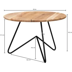 FineBuy Couchtisch Akazie Massivholz rund 60cm Wohnzimmertisch Metallgestell