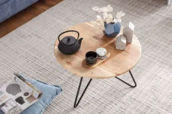 FineBuy Couchtisch Akazie Massivholz rund 60cm Wohnzimmertisch Metallgestell