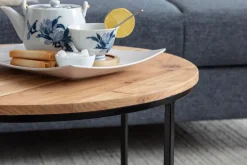 FineBuy Couchtisch Akazie Massivholz rund 60cm Wohnzimmertisch Handgefertigt