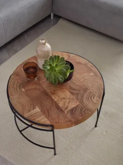 FineBuy Couchtisch Akazie Massivholz rund 62 cm Wohnzimmertisch Baumscheibe