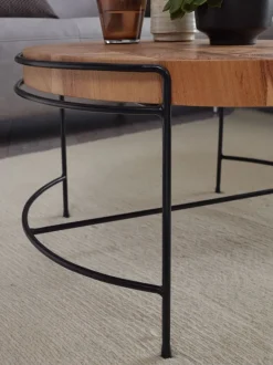 FineBuy Couchtisch Akazie Massivholz rund 62 cm Wohnzimmertisch Baumscheibe