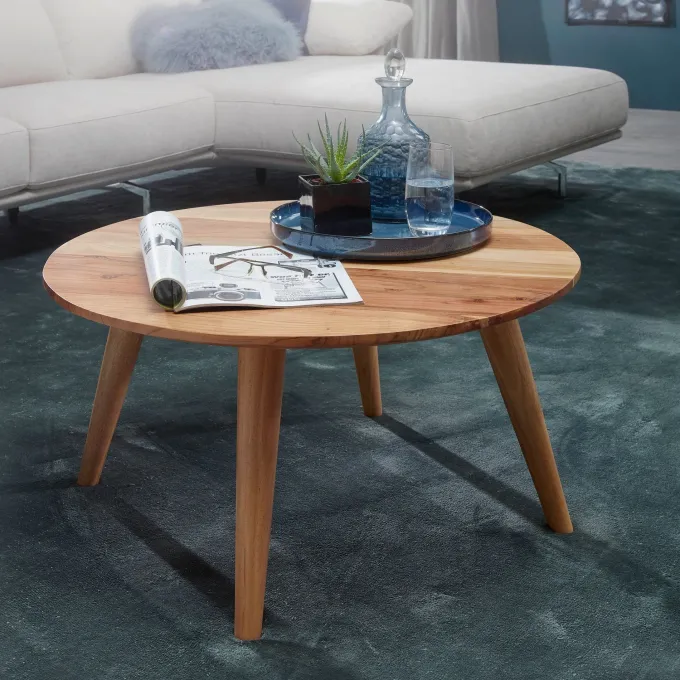 FineBuy Couchtisch Akazie Massiv rund 75 cm Wohnzimmertisch skandinavisch Retro