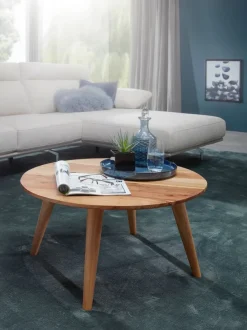 FineBuy Couchtisch Akazie Massiv rund 75 cm Wohnzimmertisch skandinavisch Retro
