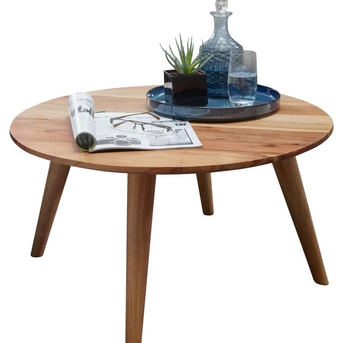 FineBuy Couchtisch Akazie Massiv rund 75 cm Wohnzimmertisch skandinavisch Retro