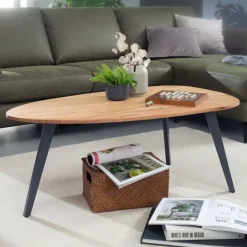 FineBuy Couchtisch Akazie Massivholz oval 110 cm · Wohnzimmertisch in Nierenform