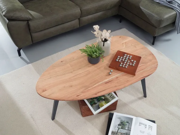 FineBuy Couchtisch Akazie Massivholz oval 110 cm · Wohnzimmertisch in Nierenform