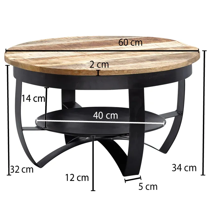 FineBuy Couchtisch 60 cm Wohnzimmertisch Holz Massiv Tisch Wohnzimmer Sofatisch