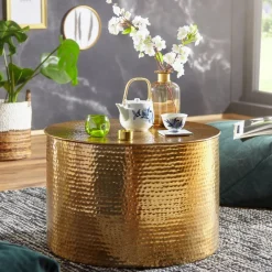 FineBuy Couchtisch Ø 61 cm Wohnzimmertisch Sofatisch Hammerschlag Stubentisch
