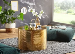 FineBuy Couchtisch Ø 61 cm Wohnzimmertisch Sofatisch Hammerschlag Stubentisch