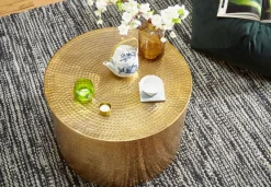 FineBuy Couchtisch Ø 61 cm Wohnzimmertisch Sofatisch Hammerschlag Stubentisch