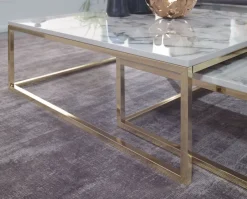 FineBuy Couchtisch 2er Set Marmor Optik Satztisch Modern Metallgestell Sofatisch