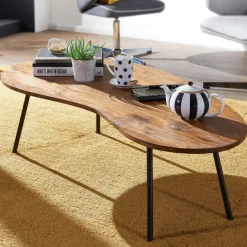 FineBuy Couchtisch FB50927 122x36x63cm Sheesham Nierentisch Tischbeine Metall