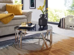 FineBuy Couchtisch Glas Metall Sofatisch Ø60cm Tisch Wohnzimmertisch Rund Modern