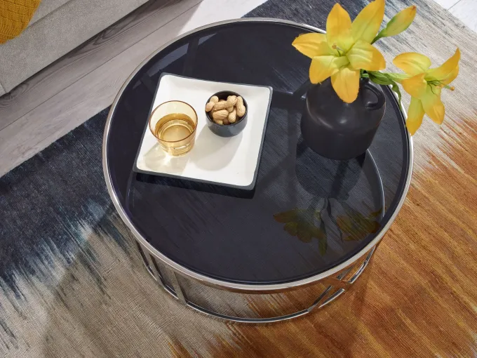 FineBuy Couchtisch Glas Metall Sofatisch Ø60cm Tisch Wohnzimmertisch Rund Modern