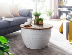 FineBuy Couchtisch Mango Massivholz Ø60cm Wohnzimmertisch Sofatisch Stauraum