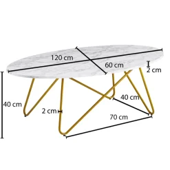FineBuy Couchtisch Marmor Optik Weiß 120 cm Wohnzimmertisch Oval Tisch Sofatisch