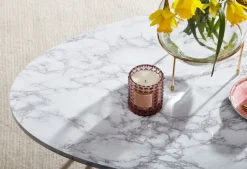 FineBuy Couchtisch Marmor Optik Weiß 120 cm Wohnzimmertisch Oval Tisch Sofatisch