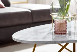 FineBuy Couchtisch Marmor Optik Weiß 120 cm Wohnzimmertisch Oval Tisch Sofatisch