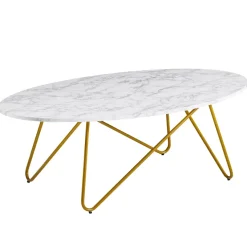 FineBuy Couchtisch Marmor Optik Weiß 120 cm Wohnzimmertisch Oval Tisch Sofatisch
