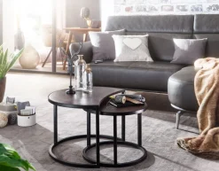 FineBuy Couchtisch Massivholz Wohnzimmertisch 2 teilig Rund Beistelltisch Set