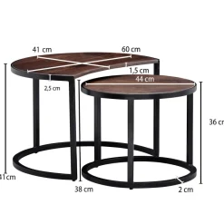 FineBuy Couchtisch Massivholz Wohnzimmertisch 2 teilig Rund Beistelltisch Set