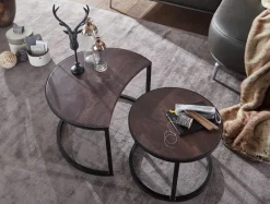 FineBuy Couchtisch Massivholz Wohnzimmertisch 2 teilig Rund Beistelltisch Set