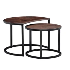 FineBuy Couchtisch Massivholz Wohnzimmertisch 2 teilig Rund Beistelltisch Set