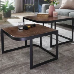 FineBuy Couchtisch Massivholz Wohnzimmertisch 2er Set Beistelltisch Satztisch