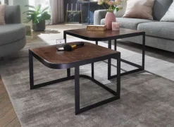 FineBuy Couchtisch Massivholz Wohnzimmertisch 2er Set Beistelltisch Satztisch
