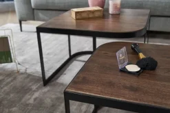 FineBuy Couchtisch Massivholz Wohnzimmertisch 2er Set Beistelltisch Satztisch