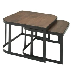FineBuy Couchtisch Massivholz Wohnzimmertisch 2er Set Beistelltisch Satztisch