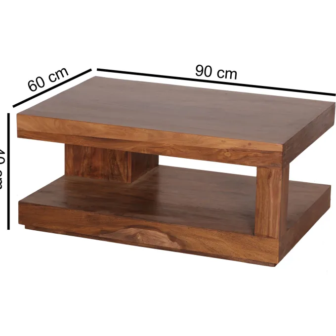FineBuy Couchtisch Massivholz 90 cm Wohnzimmertisch braun Landhaus Beistelltisch