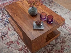 FineBuy Couchtisch Massivholz 90 cm Wohnzimmertisch braun Landhaus Beistelltisch