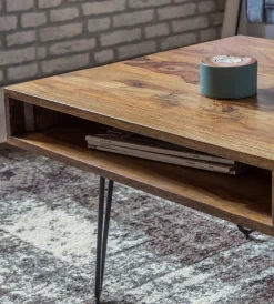 FineBuy Couchtisch Massivholz 110cm Wohnzimmertisch eckig Schublade & Ablage