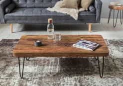 FineBuy Couchtisch Massivholz 115 cm Hairpin Beinen Wohnzimmertisch Industrial