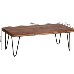 FineBuy Couchtisch Massivholz 115 cm Hairpin Beinen Wohnzimmertisch Industrial