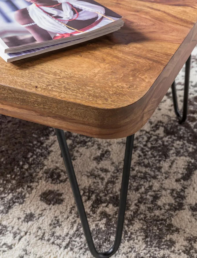 FineBuy Couchtisch Massivholz 115 cm Hairpin Beinen Wohnzimmertisch Industrial