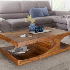 FineBuy Couchtisch Massivholz 120 cm mit Ablage · Rechteckig Wohnzimmertisch