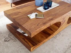 FineBuy Couchtisch Massivholz 120 cm mit Ablage · Rechteckig Wohnzimmertisch