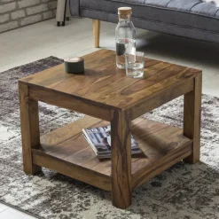 FineBuy Couchtisch Massivholz 60x60 cm mit Ablage Quadratischer Wohnzimmertisch