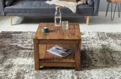 FineBuy Couchtisch Massivholz 60x60 cm mit Ablage Quadratischer Wohnzimmertisch