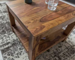 FineBuy Couchtisch Massivholz 60x60 cm mit Ablage Quadratischer Wohnzimmertisch