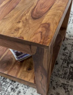 FineBuy Couchtisch Massivholz 60x60 cm mit Ablage Quadratischer Wohnzimmertisch