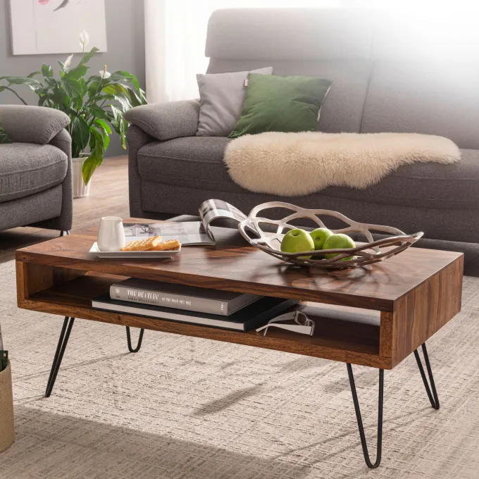 FineBuy Couchtisch Massivholz 100x40x50 cm Wohnzimmertisch Sofatisch Tisch