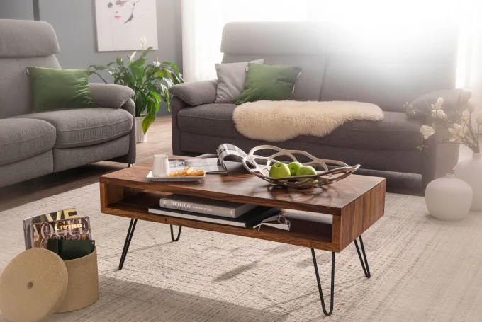 FineBuy Couchtisch Massivholz 100x40x50 cm Wohnzimmertisch Sofatisch Tisch